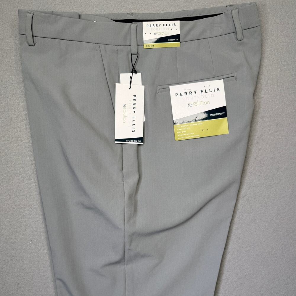 Perry Ellis Portfolio Men's Modern-Fit Stretch Pants Chiseled Stone 40x32 $95